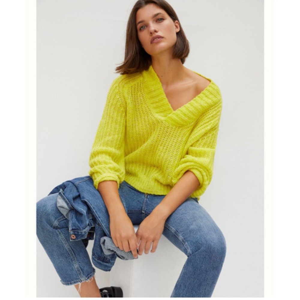 Anthropologie Honore Neon Yellow Ribbed Sweater size XS